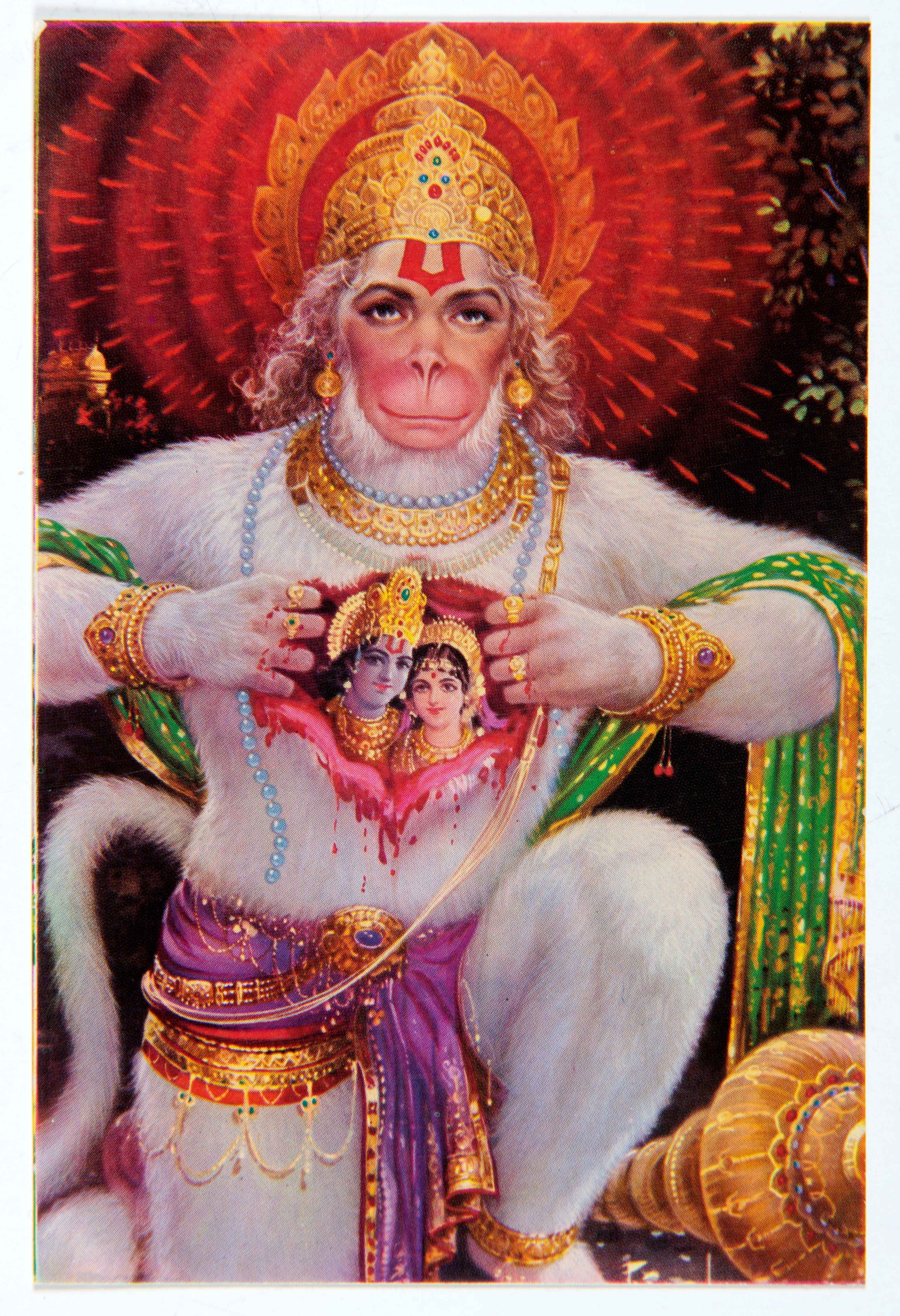 A poster print of Hanuman revealing that Hanuman and Sita live in his heart. (7158-408)