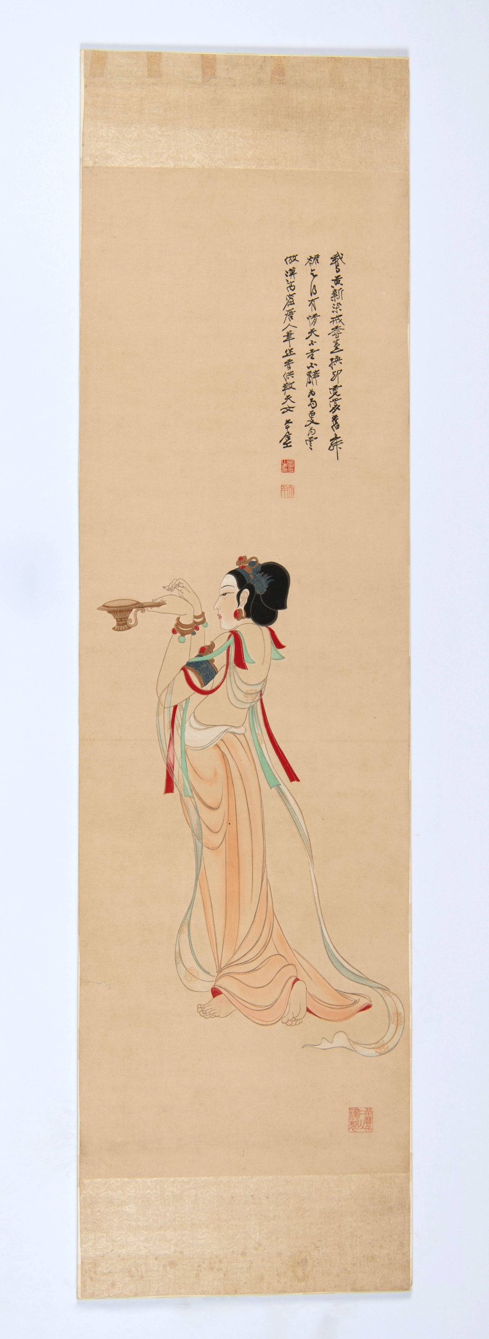 Rongbaozhai’s geblokdrukte schildering De offerbrenger van Dunhuang, ca. 1945–1964. Wereldmuseum (7304-7)