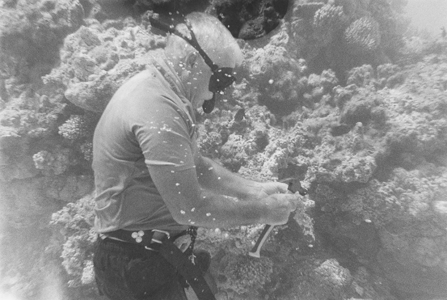 Uncle Mike tending his own coral garden.