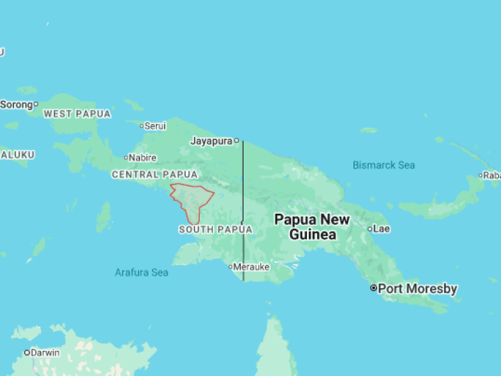 Kaart Asmat regentschap via Google Maps.